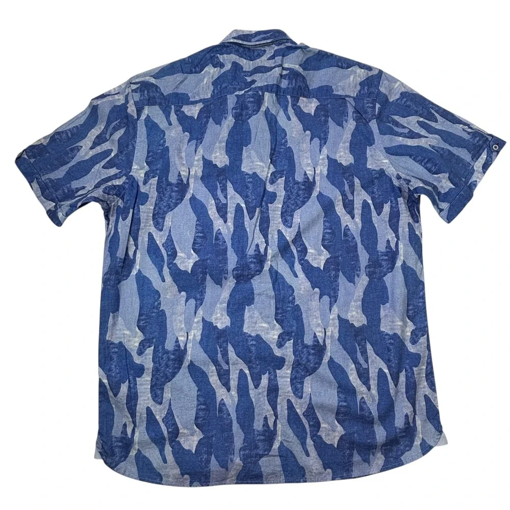 Luciano Visconti Mens‎ Shirt Large Blue Camouflage Pattern Short Sleeve - Picture 2 of 16